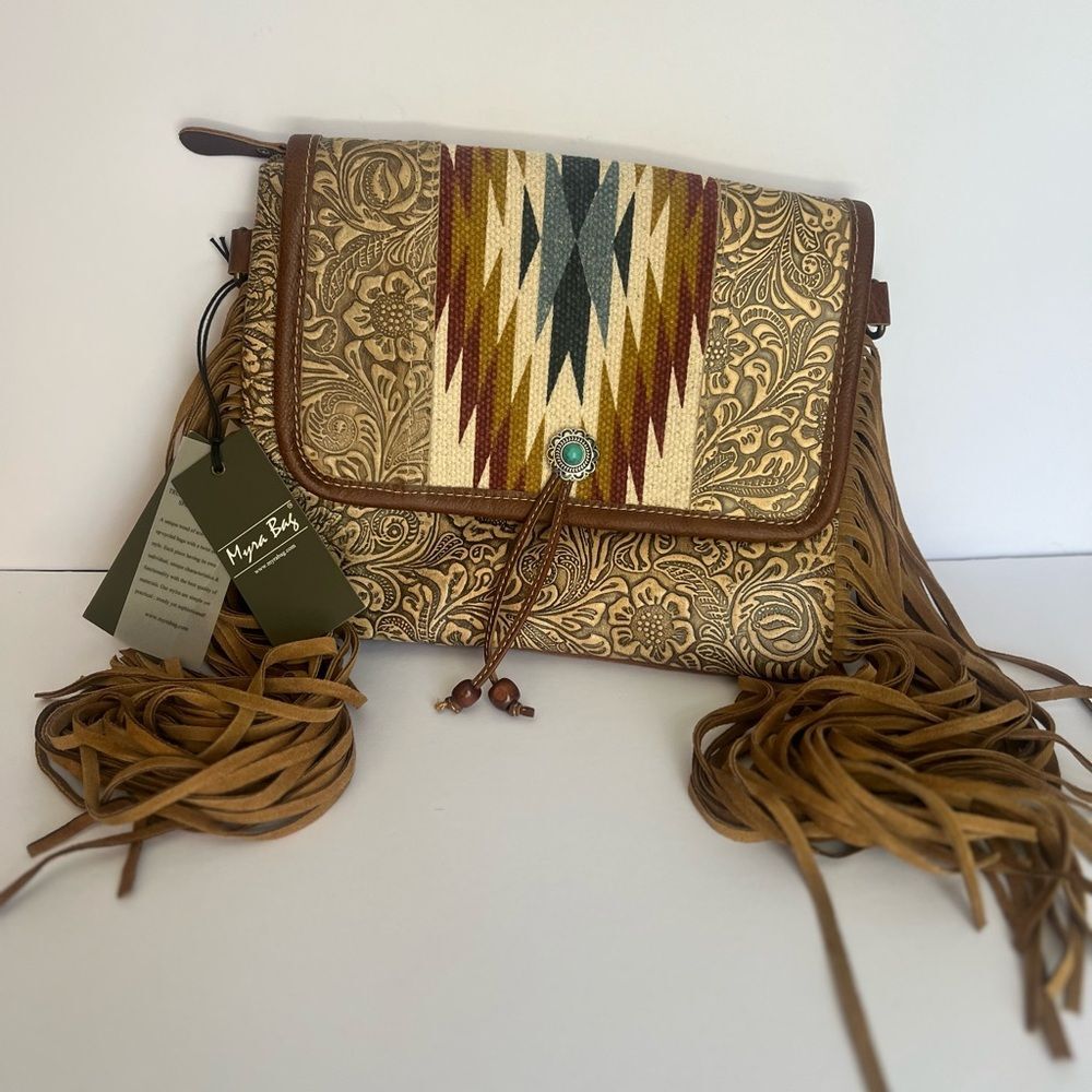 NWT Myra Bags Crosshair Canvas And Hairon Bag